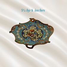 Antique French Champleve Enameled Brass Small Decorative Tray Trinket Dish 5.5