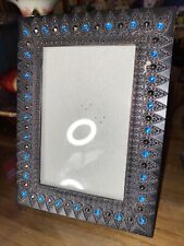 Metal Blue jeweled photo picture frame for 4x6 gypsy bohemian MINT CONSITION picture