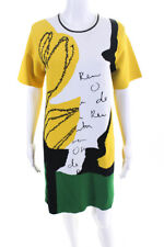 Oscar de la Renta Womens Knit Beaded Short Sleeve Shift Dress Yellow Size XS picture