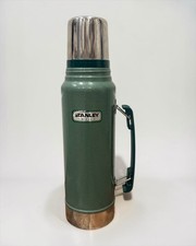 Vintage Stanley 1.0 Liter/1.1qt Vacuum Bottle Hammertone Green Thermos w/mug cup picture