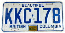 Vintage British Columbia Canada 1972 Auto License Plate KKC-178 Garage Pub Decor picture
