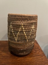 Antique Vintage Native  Indian Basket 4.5”x 3.5” Zigzag Pattern. picture