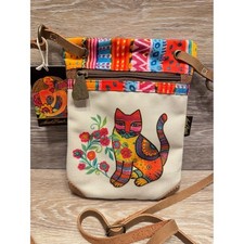 NWT Laurel Burch Maya Cat #LB8253 Canvas Crossbody Bag Adjustable Leather Strap picture
