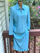 St. John EVENING 3 pc. spring blue bling Knit blazer skirt suit SZ 10/12-FLAWS picture
