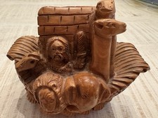 Vintage Intricately Hand Carved Olive Wood Noah's Ark   picture