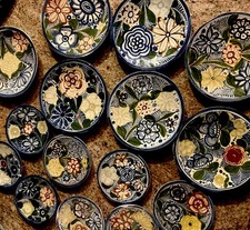 SET 15 Vintage Mexican Majolica Plates Hand Painted Guanajuato Folk Art Display picture