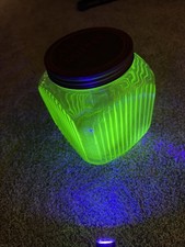 Vintage 1930's Depression Uranium Nash Coffee Jar Ribbed With Lid picture