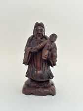 Vintage Hand Carved Confucius Holding Child Figure Statue 5.5” picture