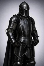Wearable Black Barbuta Knight Armor Suit | 18 Gauge Steel, LARP Cosplay Costume picture