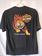 Harley-Davidson Tijuana Mexico Tiger Flame Graphic Black T-Shirt, XL picture