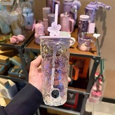 Starbucks 2026 New China Twilight Sakura Embossed Glass Tumbler Straw Cups Gifts picture