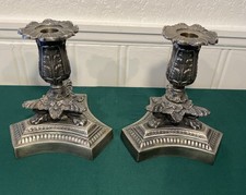 Vintage Bombay Company Silver Plated Candlesticks Pair Acanthus Ornate 6.75” picture