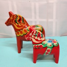 2 Vintage Swedish Dala Horses Matching Set Erik Pell Sweden Dalahemslojd Sticker picture