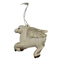 Vintage 1980s Hand Painted Unicorn Christmas Ornament Ceramic Ivory and Silver picture