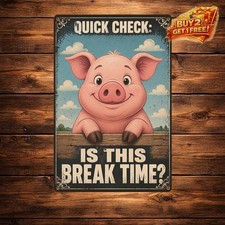 Humorous Pig Sitting on Toilet Metal Sign Novelty Bathroom Wall Decor picture