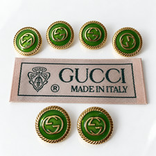 GUCCI 6 GG Logo Buttons Green Gold 20mm Woven Fabric Clothing Label Tag Garment picture