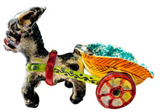 LARGE VINTAGE HANDPAINTED ITALIAN MAJOLICA DONKEY CART COLLECTIBLE, 11Lx8Hx5W picture