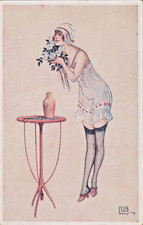 G Leonnec Artist Drawn/Signed French Risque Stocking Tops Postcard c1910s picture