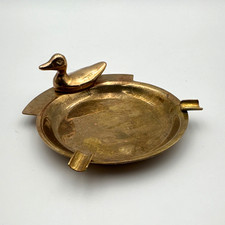 Vintage Solid Brass Duck Ashtray Mid Century Modern Trinket Dish Catchall  picture