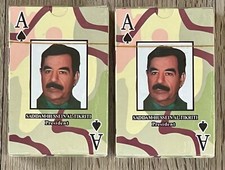 2 Sadam Saddam Hussein PLAYING CARDS Al-Tikriti Most Wanted Iraq War TWO SEALED picture