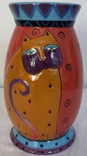 Laurel Burch Cat Love Vase For Ganz 6” Tall Colorful Glazed Glossy Pop Art VGUC picture