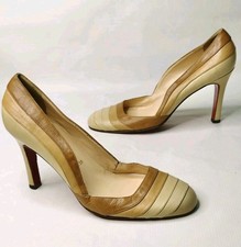 Christian Louboutin Pumps Two Tone Tan Beige Leather Heels Size EU 38 / US 7.5 picture