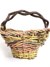 Gorgeous Vintage Basket Wood & Wicker Braided Handle Unique Primitive Decor Home picture