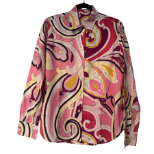 ETRO Milano Italy Pink Multicolor Paisley Poplin Button Blouse Shirt US 14 IT 48 picture