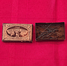 Vintage Victorian Mourning Pins in Original Box, Round Eye, Sharp Tip 10 picture