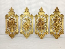 VINTAGE 1971 FOUR SEASONS SYROCO WOOD WALL PLAQUES SET OF 4 FLORAL  picture