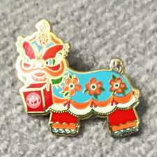 Chinese Lion Dance Enamel Brooch Pin Red Blue Gold Lunar New Year Asian Jewelry picture