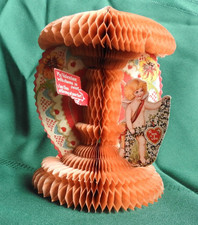 Antique Victorian Die Cut STAND UP Valentine Card -Giant Honeycomb Cherub Cupid picture