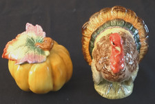 Fitz & Floyd Harvest Heritage Thanksgiving Turkey & Pumpkin Salt &Pepper Shaker picture
