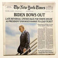 PRESIDENT BIDEN BOWS OUT July 22 2024 NEW YORK TIMES Election Complete Newspaper picture