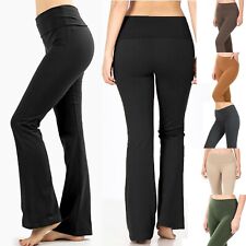 YOGA Pants Flare Leg Long Fitness Foldover Waist Womens Workout Gym Bootcut picture