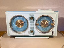 Rare 1961 Motorola CX28B Two Tone Blue AM Transistor Clock Radio Alarm - Works picture