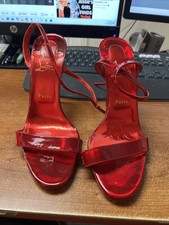 Christian Louboutin Loubi Queen Red Leather Ankle Strap Sandals Heels Pumps 41 picture