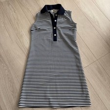CHEMISE LACOSTE Sleeveless Polo Dress Navy White Border Stripe Pique Size 40 picture