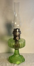 Rare 1934 Aladdin Model B-108 Cathedral Green Uranium Glass Oil Lamp Glows picture
