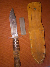 Vintage Camillus N.Y. Pilot Survival Fixed Blade Knife & Leather Sheath picture