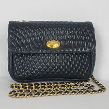Vintage Bally Quilted Crossbody Bag Leather Logo Turnlock Chain Strap Deep Navy picture