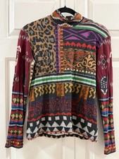 Etro Mixed Print Mock Neck Knit Top IT 42 US 6 Made in Italy Art to Wear picture