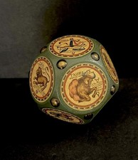 VTG 1960's Italian Green Zodiac Dodecahedron Die Paperweight Wood Leather EUC picture