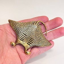 Handmade Brass Stingray Figurine Gold Manta Ray Australian Sea Decor 3 Inch Gift picture