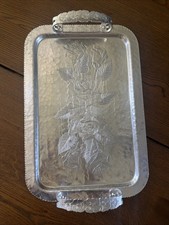 Vintage Continental Silver Co Hammered Aluminum Serving Tray Wild Rose #1023 MCM picture