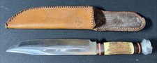 Vtg  EIG Solingen Germany Stag Handle Bowie Knife w/Orig. Sheath LARGE 13 1/4