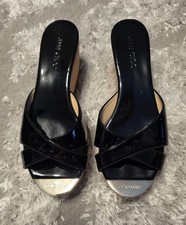 JIMMY CHOO Patent Leather Wedge Sandals Mule Sole Logo Women's EU 39.5 picture