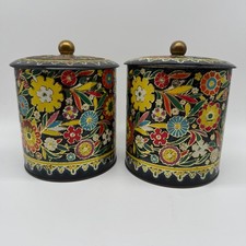 Vintage Daher Long Island NY Tin Canisters Pair Floral Made In England 11101 picture