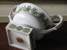 WEDGWOOD RARE 1820 KRATER STONEWARE WITH LIGHT GREEN RELIEFS NO LID DAMAGED picture