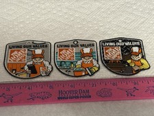 LOT OF 3 HOME DEPOT LIVING OUR VALUES IRON ON PATCHES STOCKING CLEANING DRILLING picture